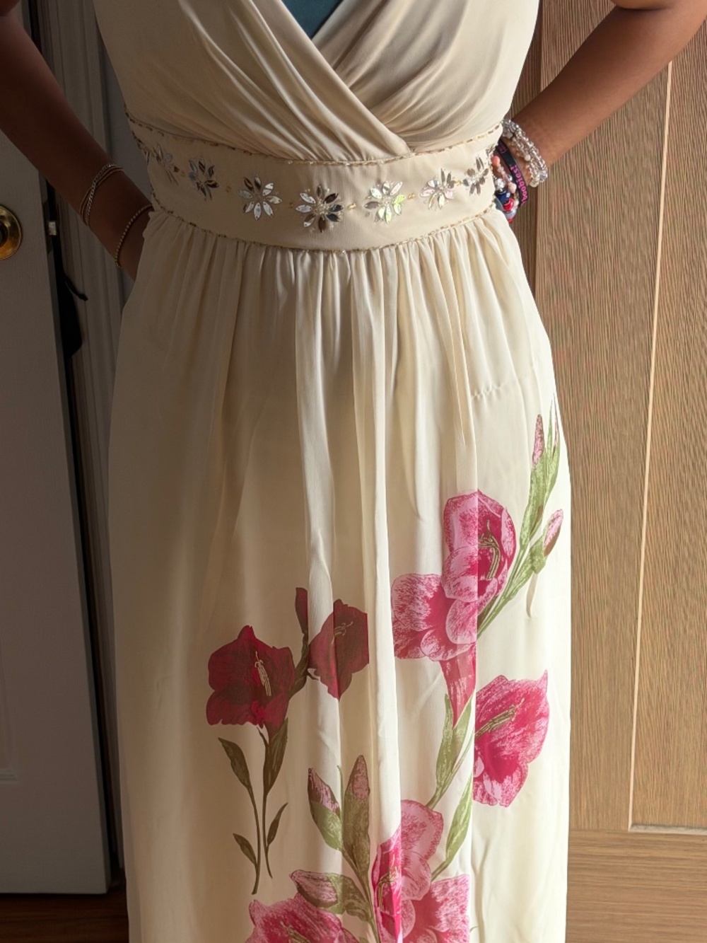 Avenue Vintage Cream Floral Embellished Maxi Dress - 14W